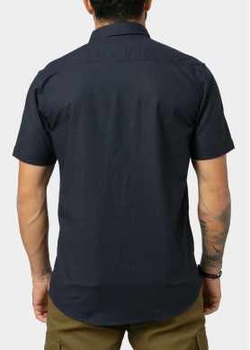Linen - Cotton Navy Blue Classic Shirt w/ Short Sleeves