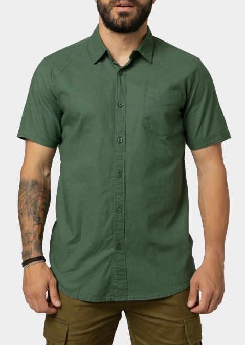 Linen - Cotton Khaki Classic Shirt w/ Short Sleeves