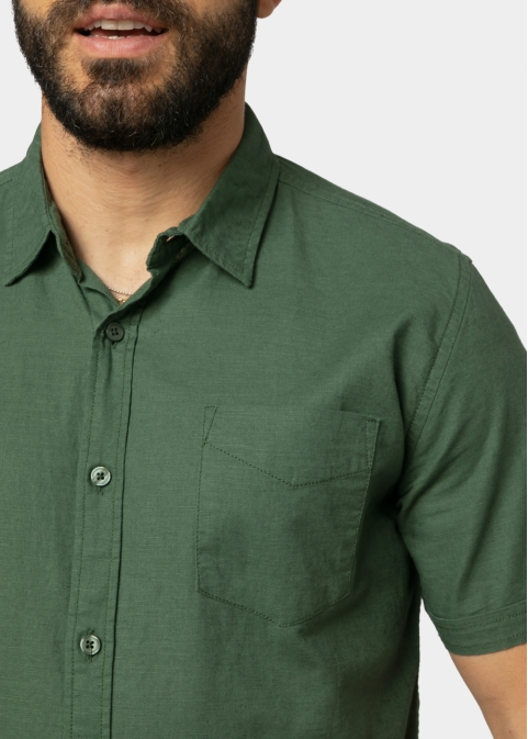 Linen - Cotton Khaki Classic Shirt w/ Short Sleeves