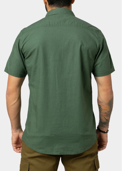 Linen - Cotton Khaki Classic Shirt w/ Short Sleeves
