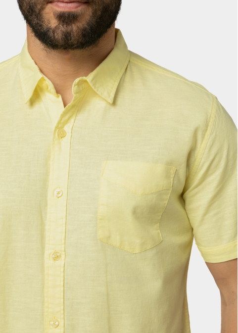 Linen - Cotton Yellow Classic Shirt w/ Short Sleeves