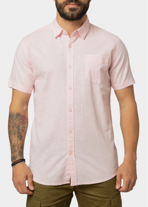 Linen - Cotton Light Pink Classic Shirt w/ Short Sleeves