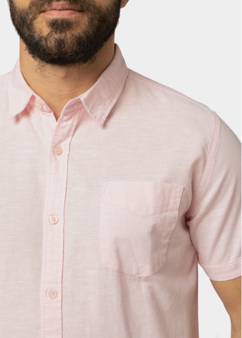 Linen - Cotton Light Pink Classic Shirt w/ Short Sleeves