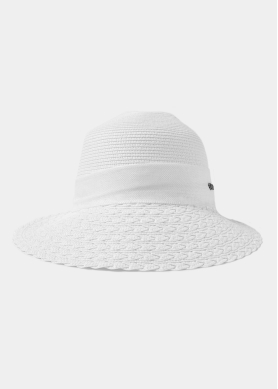 Back-Opened White Hat w/ White Ribbon