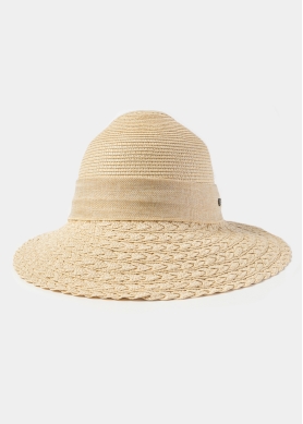 Back-Opened Beige Hat w/ Beige Ribbon