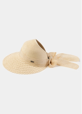 Back-Opened Beige Hat w/ Beige Ribbon