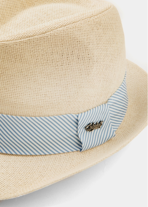 Beige Fedora Hat w/ mariner hatband