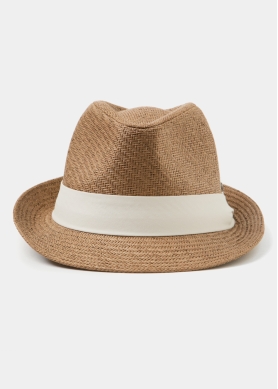Brown Fedora Hat w/ cream hatband