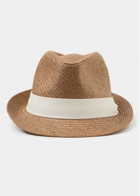 Brown Fedora Hat w/ cream hatband