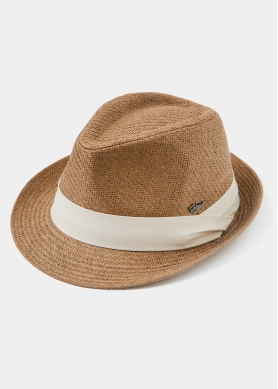 Brown Fedora Hat w/ cream hatband