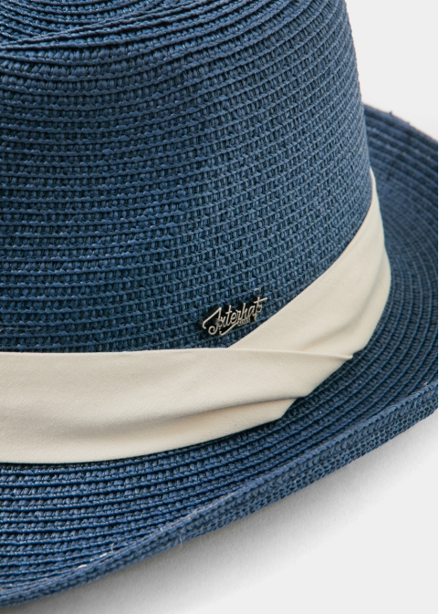 Navy Fedora Hat w/ cream hatband