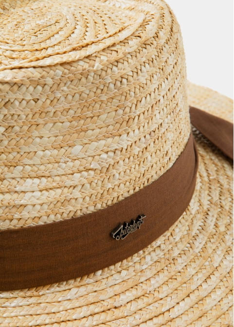 Handmade Natural Straw Panama Style Hat w/ maroon ribbon