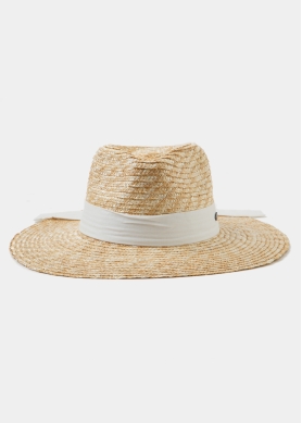 Handmade Natural Straw Panama Style Hat w/ cream ribbon