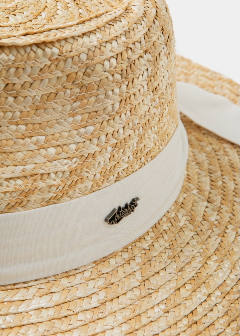 Handmade Natural Straw Panama Style Hat w/ cream ribbon