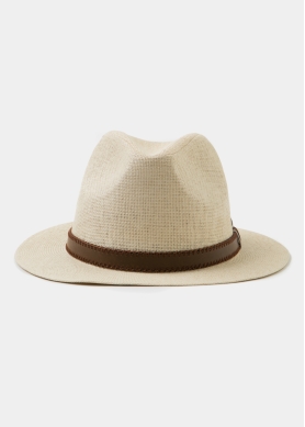 Beige Panama Style Hat w/ brown belt