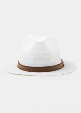 White Panama Style Hat w/ brown belt
