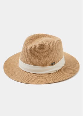 Brown Panama Style Hat w/ cream hatband