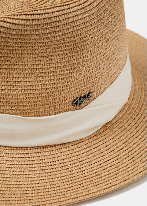 Brown Panama Style Hat w/ cream hatband