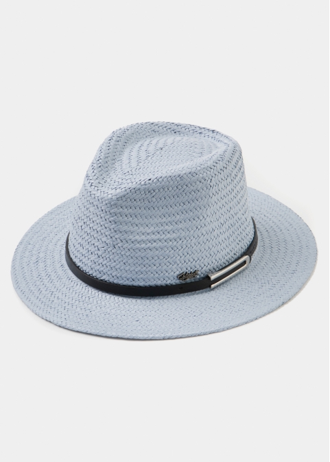 Light Blue Panama Style Hat w/ black leather belt