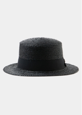 Black Raffia Boater Hat w/ black hatband