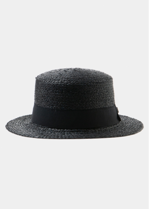 Black Raffia Boater Hat w/ black hatband