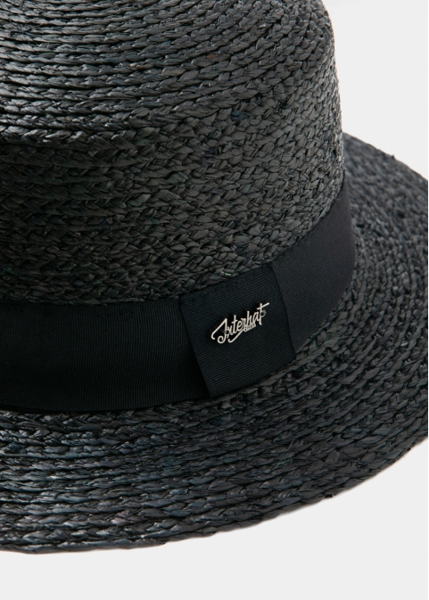Black Raffia Boater Hat w/ black hatband