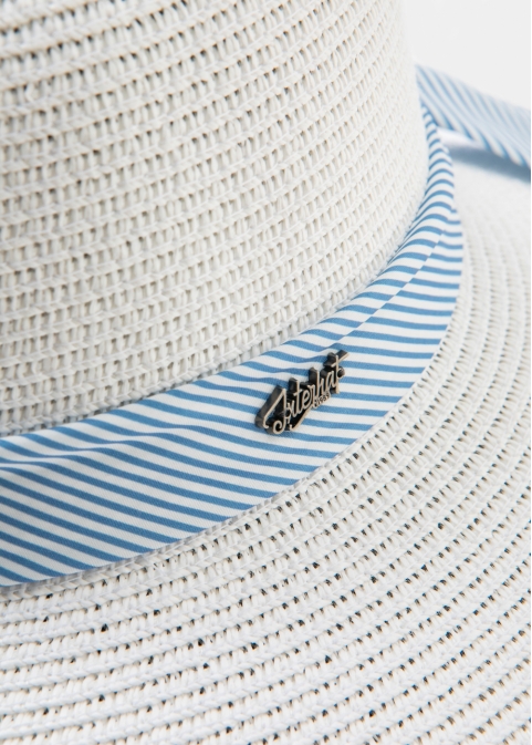 White Straw Hat w/ mariner ribbon