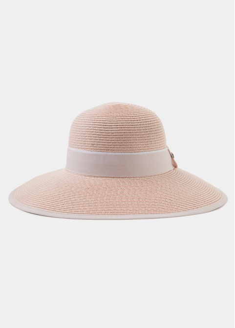  Pink Straw Hat w/ pink hatband