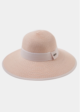  Pink Straw Hat w/ pink hatband