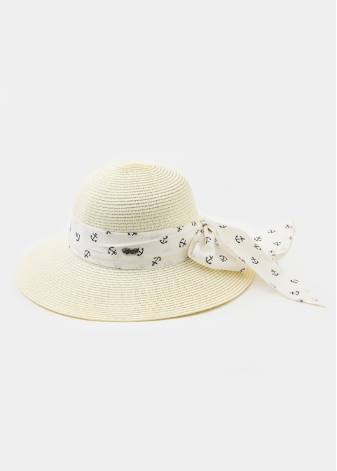 Ecru Straw Hat w/ anchor ribbon