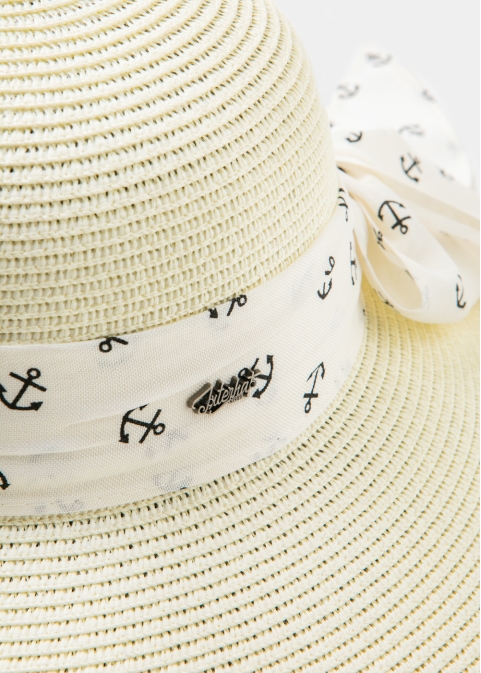 Ecru Straw Hat w/ anchor ribbon