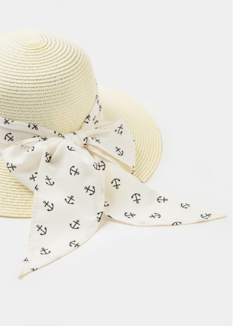 Ecru Straw Hat w/ anchor ribbon