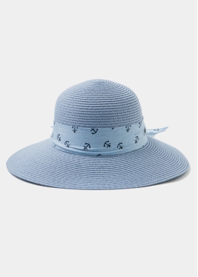 Light Blue Straw Hat w/ anchor ribbon