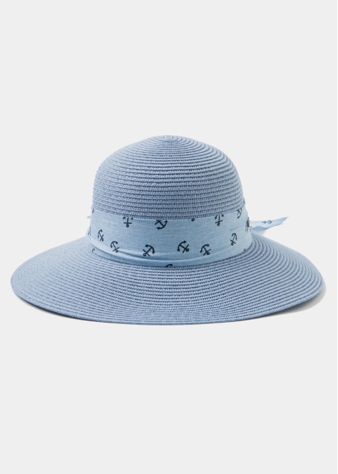 Light Blue Straw Hat w/ anchor ribbon