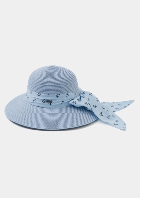 Blue Straw Hat w/ anchor ribbon