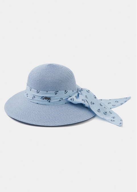 Light Blue Straw Hat w/ anchor ribbon