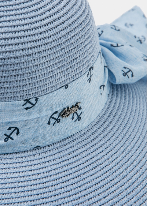 Light Blue Straw Hat w/ anchor ribbon