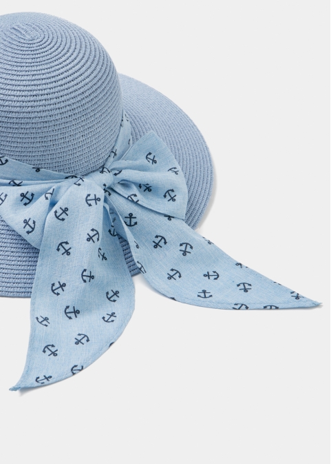 Light Blue Straw Hat w/ anchor ribbon