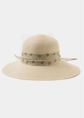 Beige Straw Hat w/ anchor ribbon