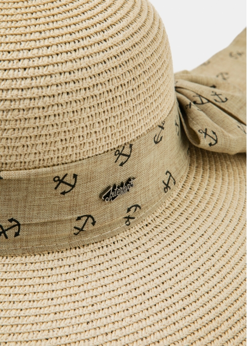 Beige Straw Hat w/ anchor ribbon