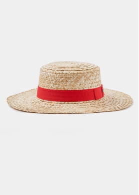 Straw Venice Style Hat w/ red ribbon