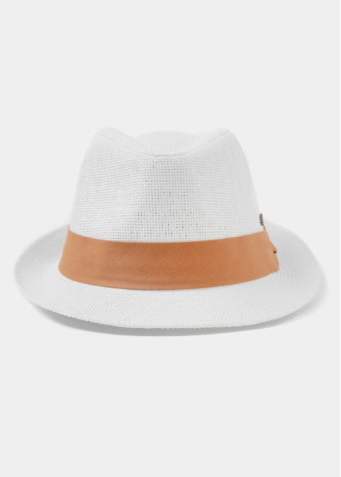 White Fedora Hat w/ camel hatband