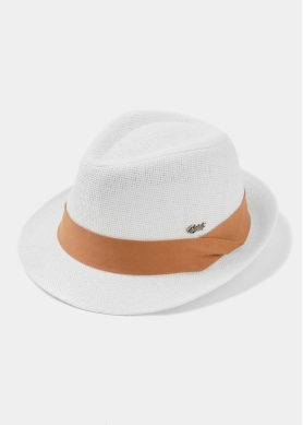 White Fedora Hat w/ camel hatband