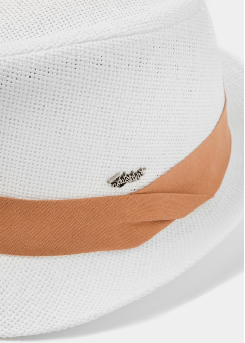 White Fedora Hat w/ camel hatband