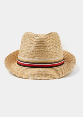 Natural Straw Fedora Hat w/ coloured hatband