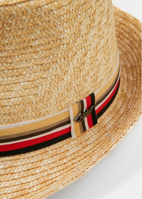 Natural Straw Fedora Hat w/ coloured hatband