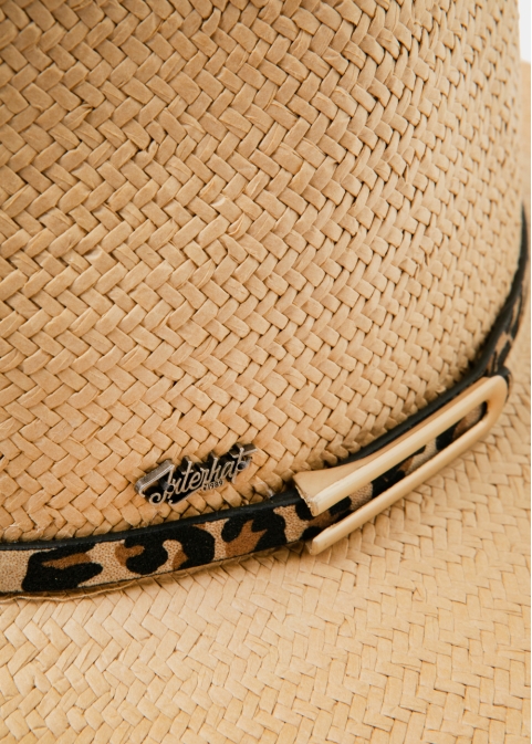 Beige Panama Style Hat w/ leopard belt