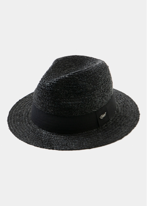 Black Raffia Panama Style Hat w/ black hatband