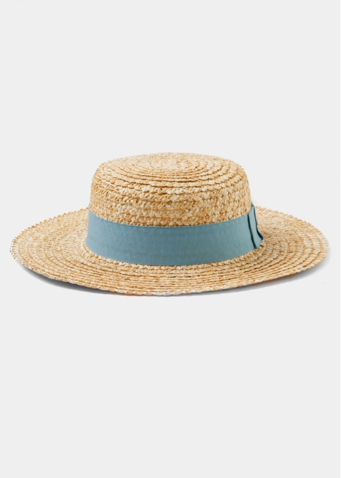 Straw Venice Style Hat w/ grey ribbon