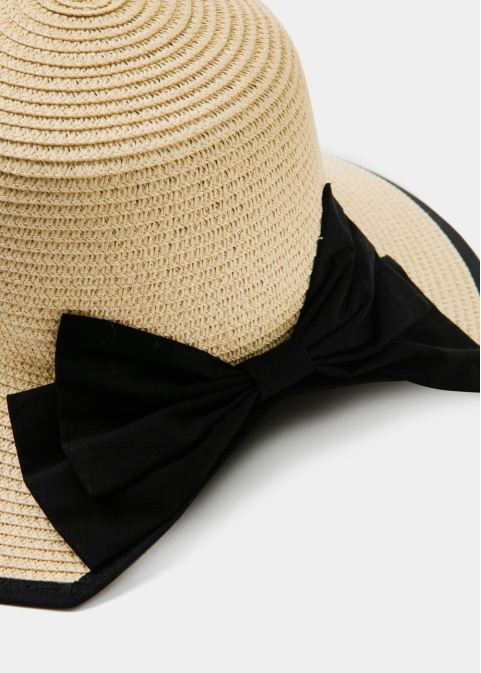 Cut Straw Hat w/ black bow